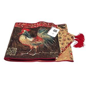 Susan Winget rooster hand weaved tapestry Coq chicken table runner